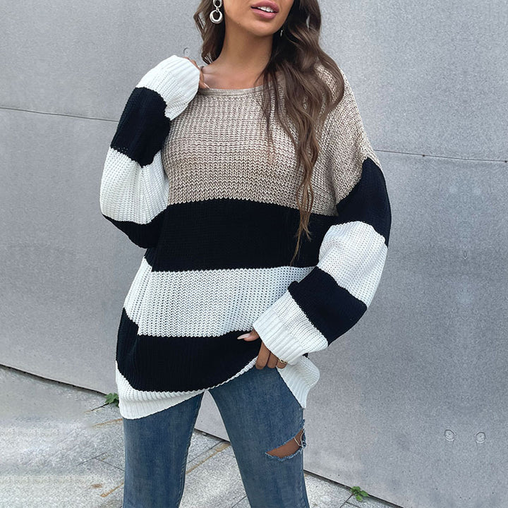 Damen modischer Oversized-Pullover mit gestreiftem Design und weitem Schnitt Drune