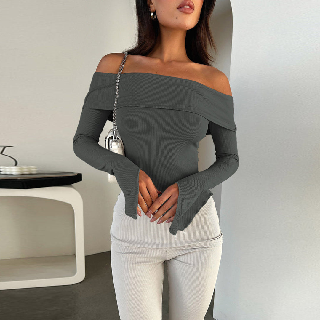 Damen Off-Shoulder Shirt mit eleganten Trompetenärmeln Drune