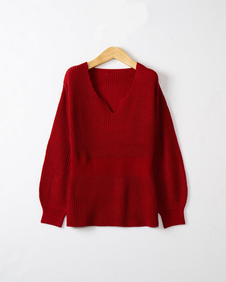 Damen Grobstrickpullover mit tiefem V-Ausschnitt und lässigem Schnitt Drune