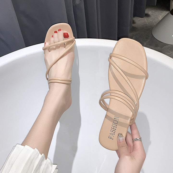 Damen nan minimalistische Schlupf-Sandalette mit filigranen Schlaufenriemen und gepolstertem Komfortfußbett Drune