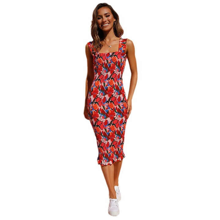 Damen Figurbetontes Blumenkleid mit Rüschensaum Drune