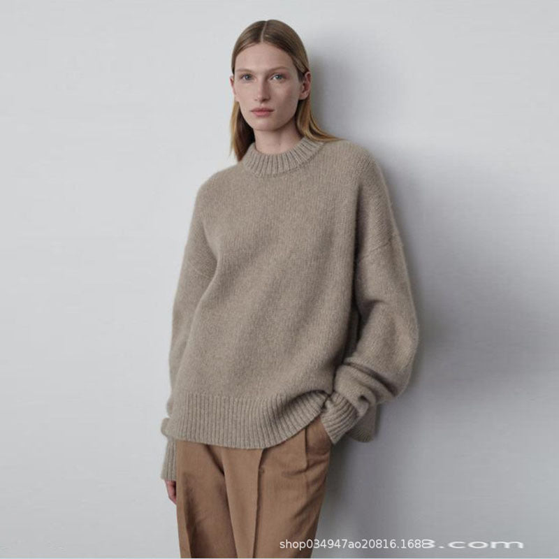 Damen modischer Grobstrickpullover mit überlangen Ärmeln Drune