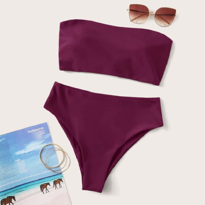 Damen Bandeau-Bikini-Set mit hohem Schnitt und elegantem Wickeldetail Drune