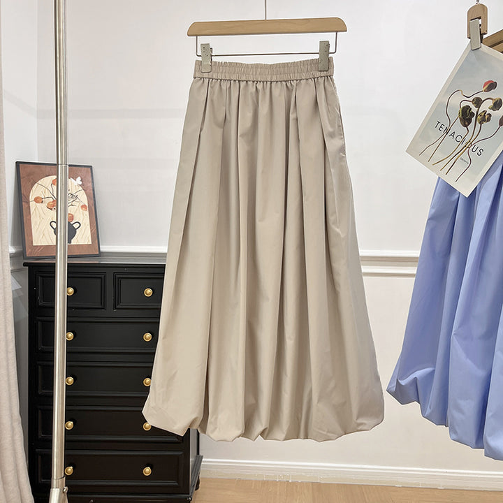 Damen Eleganter Midirock mit elastischem Bund und voluminösem Schnitt Drune