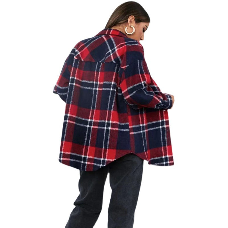 Damen Karo Hemdjacke mit weichem Fleece-Material und lässigem Schnitt Drune