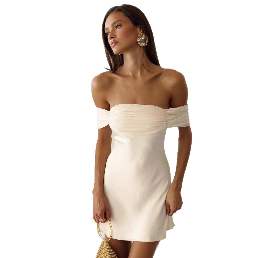 Damen Off-Shoulder Kleid mit elegantem Satin-Finish und fließendem Schnitt Drune