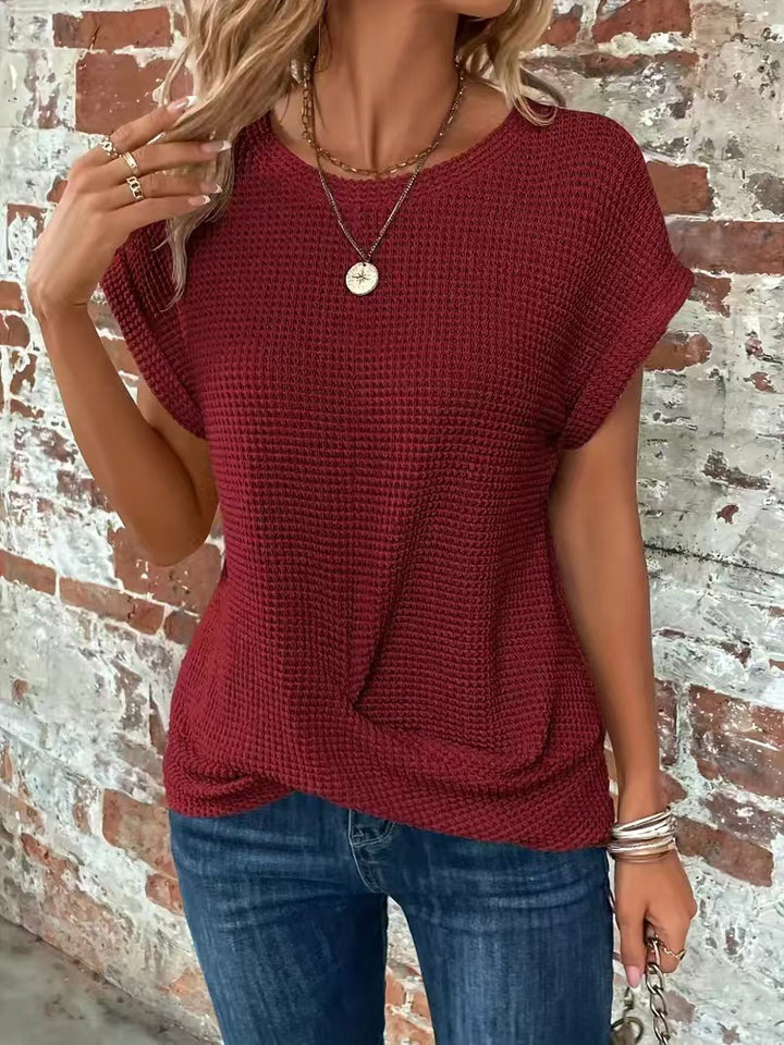 Damen lässiges Waffelpullover mit weichem Stoff und eleganten Ärmeln Drune