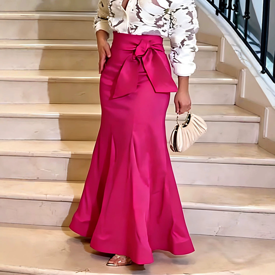 Damen Eleganter Maxi-Rock mit voluminösem Schleifenakzent Drune