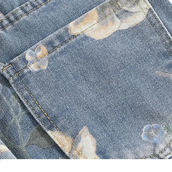 Damen Weit geschnittene Jeans mit floralen Mustern Drune