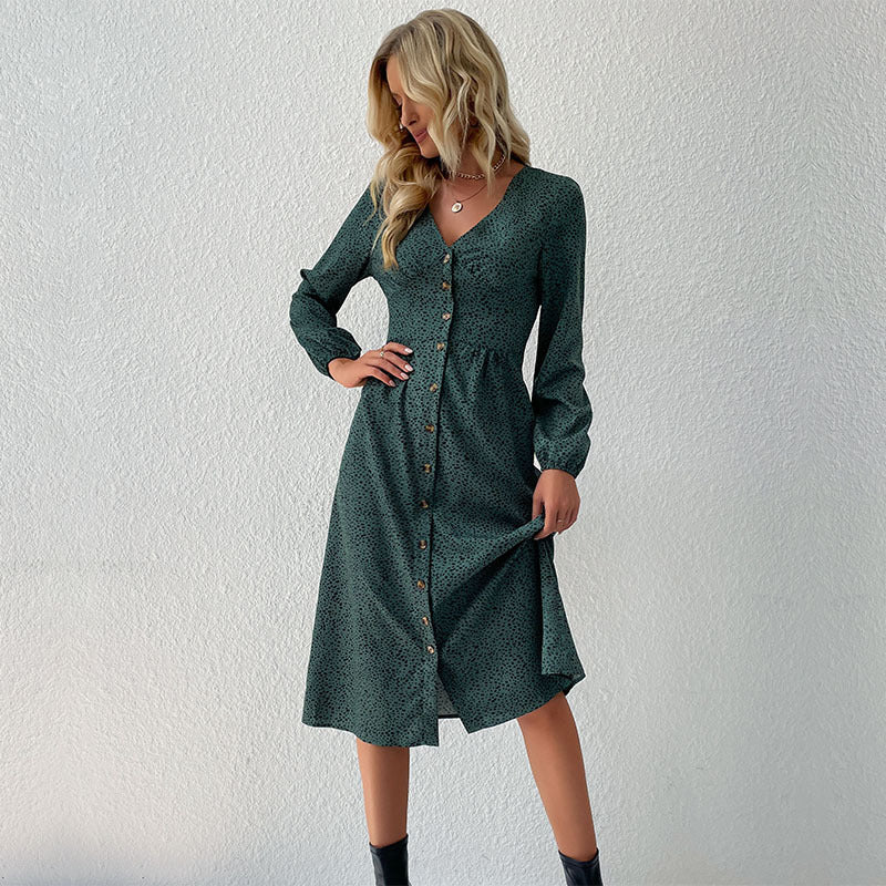 Damen Knielanges Hemdblusenkleid mit Knopfverschluss und zeitlosem Muster Drune