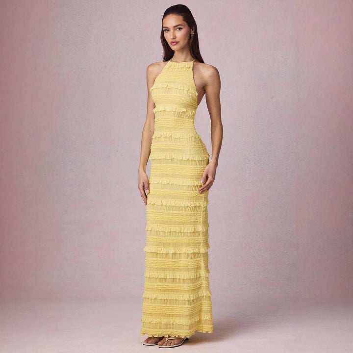 Damen Maxi-Kleid mit fransendem Design und elegantem Halterneck Drune