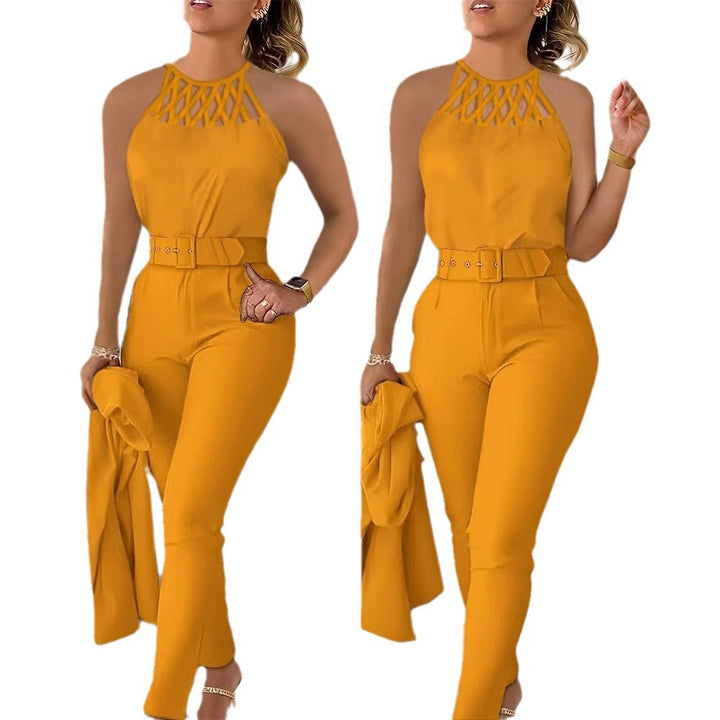 Damen Eleganter Jumpsuit mit schickem Gürtel und raffiniertem Cut-Out Drune