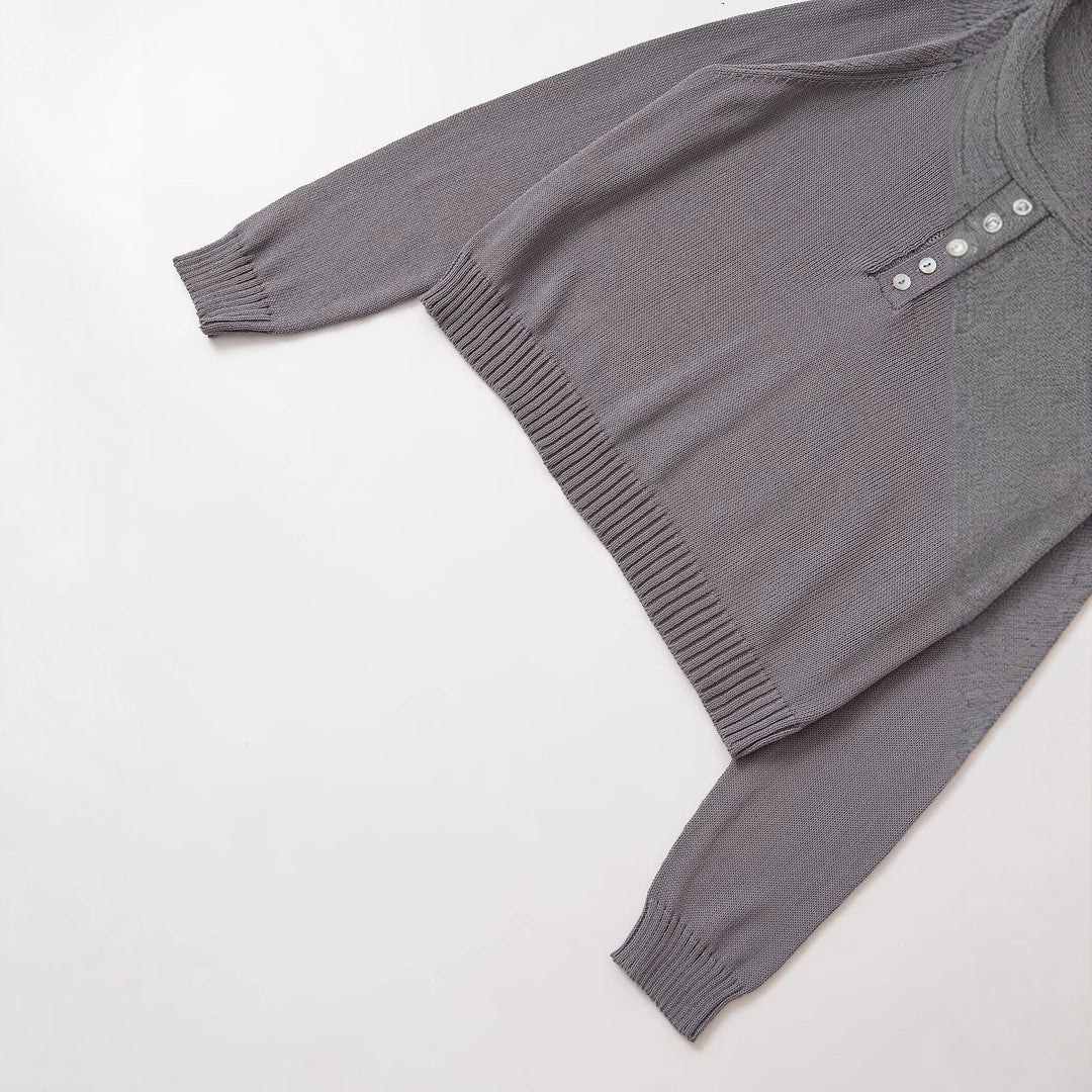 Damen lässiger Strickpullover mit Knopfdetails und breitem Rundhalsausschnitt Drune