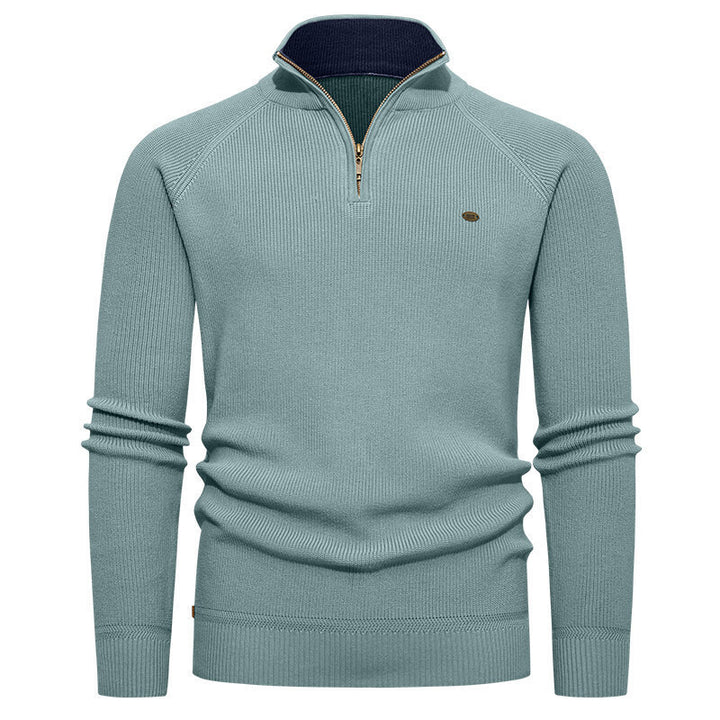 Herren hochwertiger Strickpullover mit Stehkragen und modernem Reißverschluss Drune