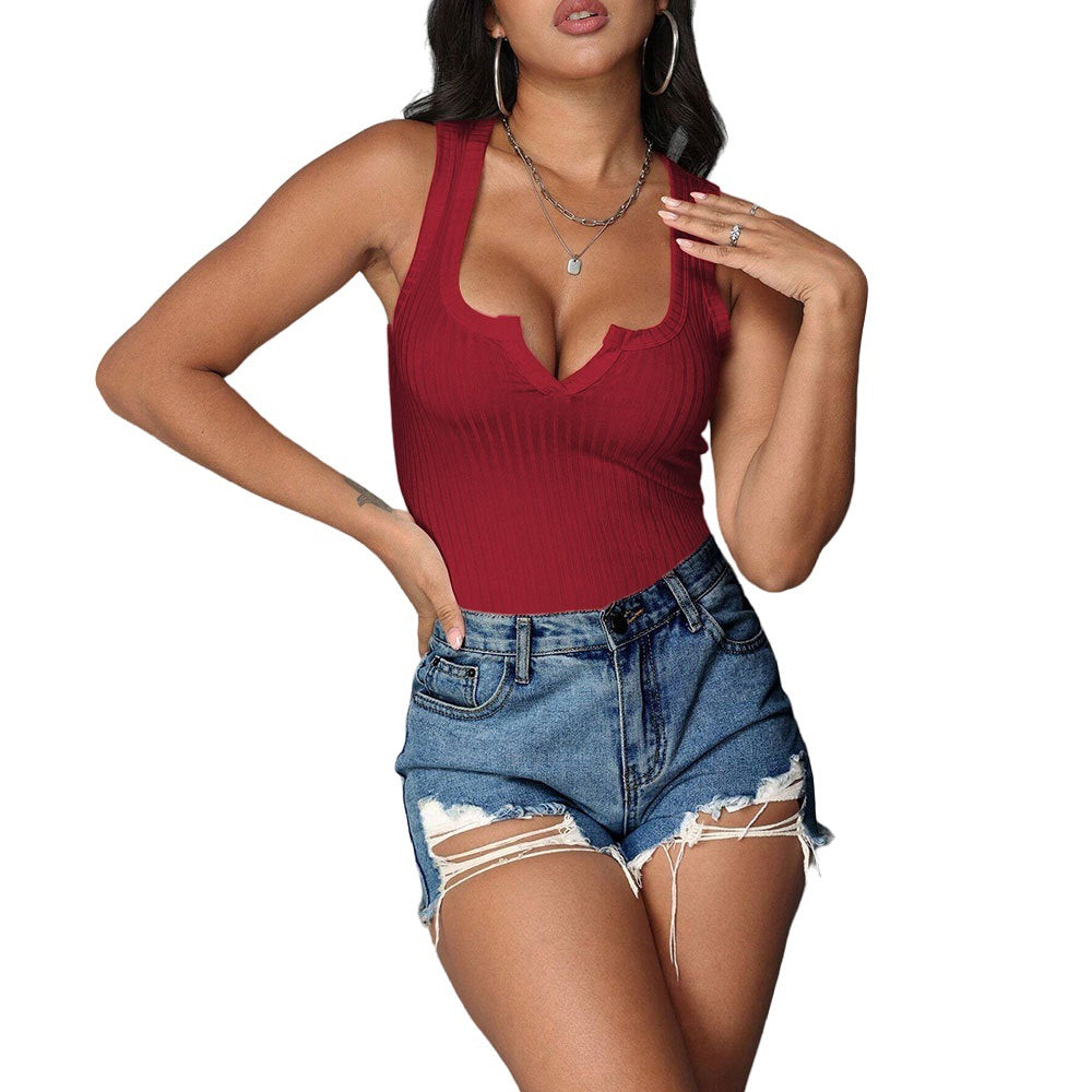 Damen figurbetontes V-Ausschnitt Tanktop Drune