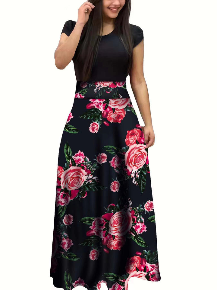 Damen Elegantes Maxikleid mit grafischem Druck und flexiblem Bund Drune