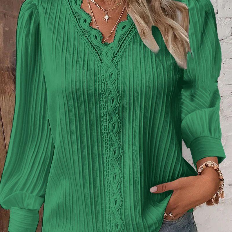 Damen Bluse mit raffiniertem Falten-Design und eleganten Spitzenakzenten Drune