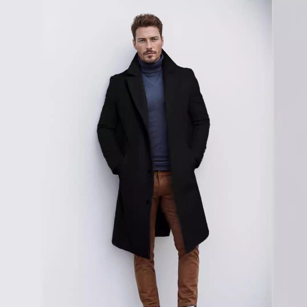 Herren nan langer Wollmixmantel mit Boucléstruktur, taillierter Silhouette und klassischem Revers Drune