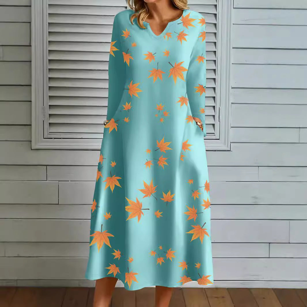 Damen Maxikleid mit V-Ausschnitt und floralem Druck Drune
