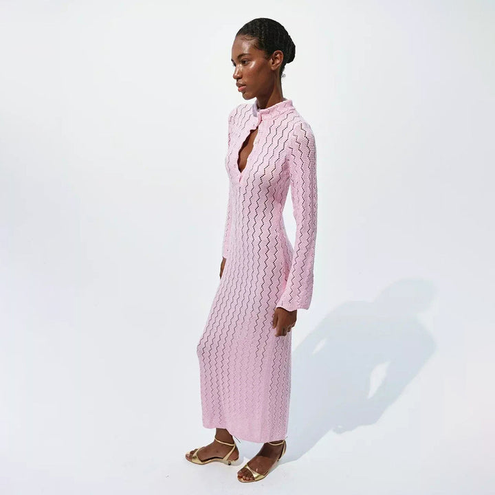 Damen Figurumspielendes Maxikleid mit hohem Kragen Drune