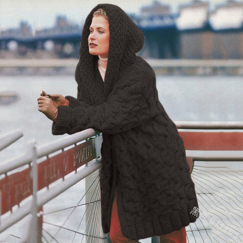 Damen Grobstrick-Cardigan mit Kapuze und strukturiertem Muster Drune