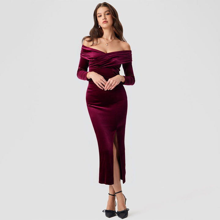 Damen Luxuriöses Abendkleid mit schulterfreiem Design und seitlichem Schlitz Drune