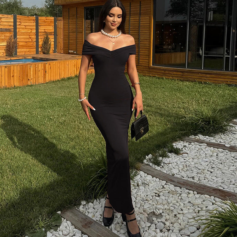 Damen Elegantes schulterfreies Maxikleid mit figurbetonender Silhouette Drune