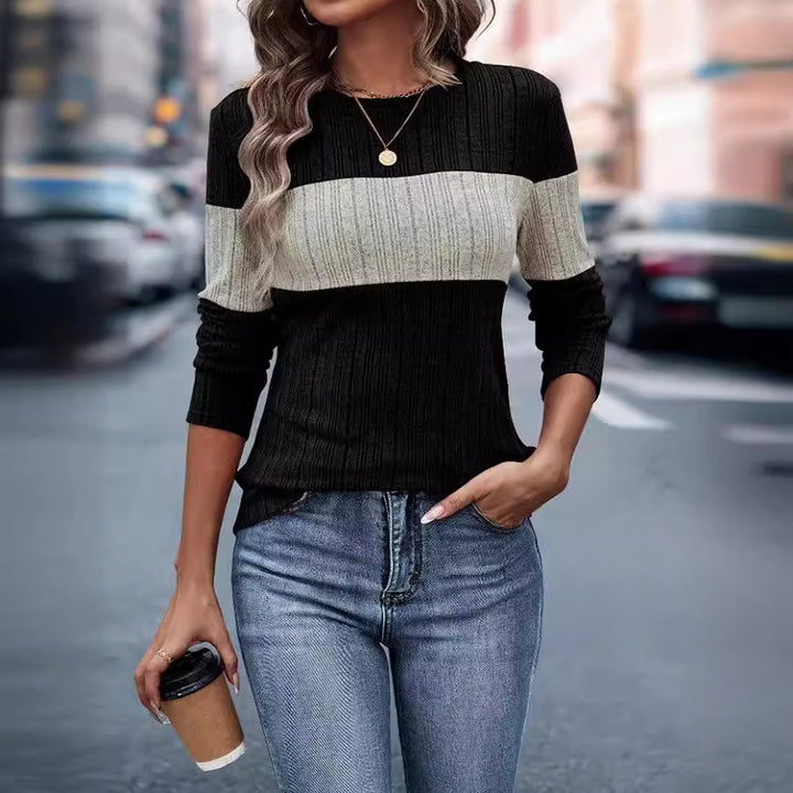 Damen eleganter feinstrick Pullover mit modischem Streifenmuster Drune