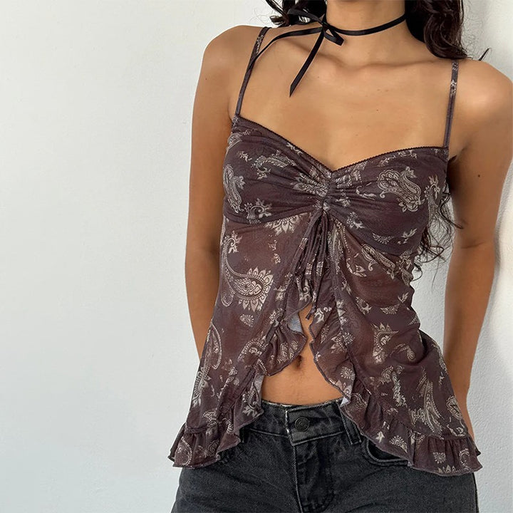 Damen Nostalgiisches Karo-Trägertop mit Rüschendetails Drune