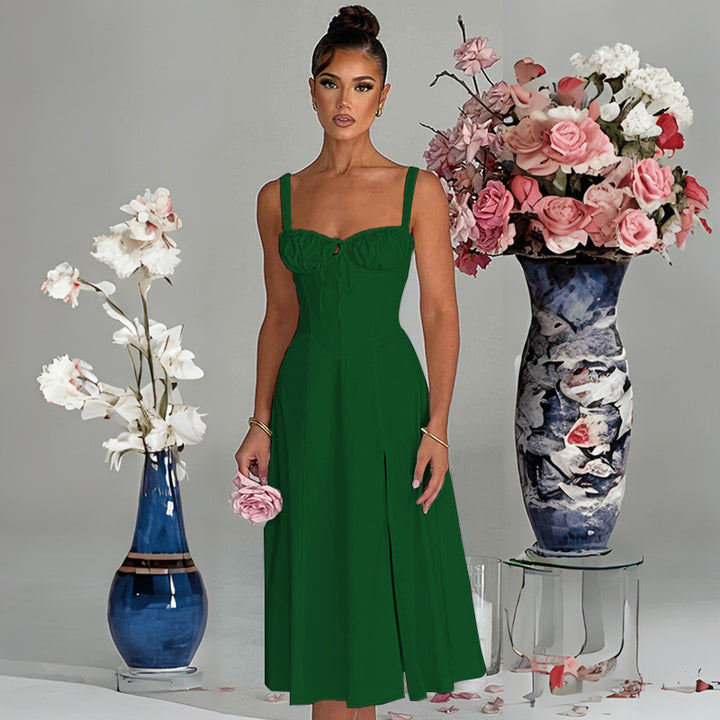 Damen elegante A-Linien Kleid mit charmanten Rüschendetails Drune
