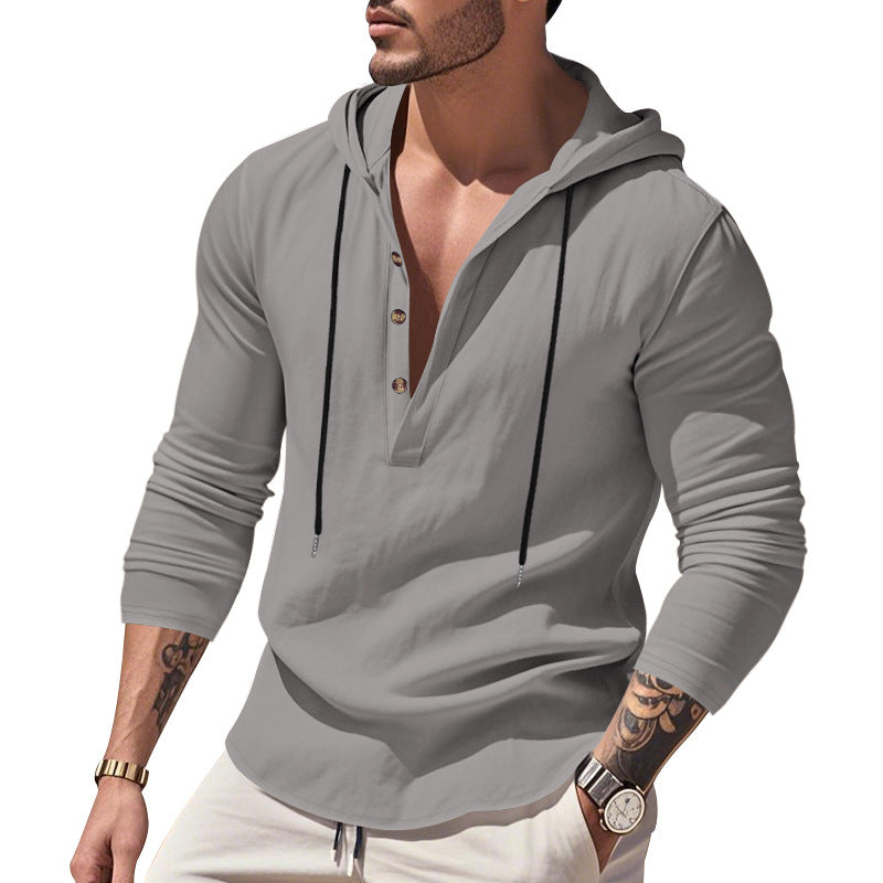 Herren nan lässiges Kapuzenshirt mit Knopfleiste und schmaler Passform Drune