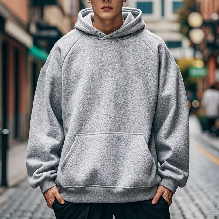 Herren oversized Kapuzenpullover aus weichem Baumwollmix mit Kangaroo-Tasche Drune