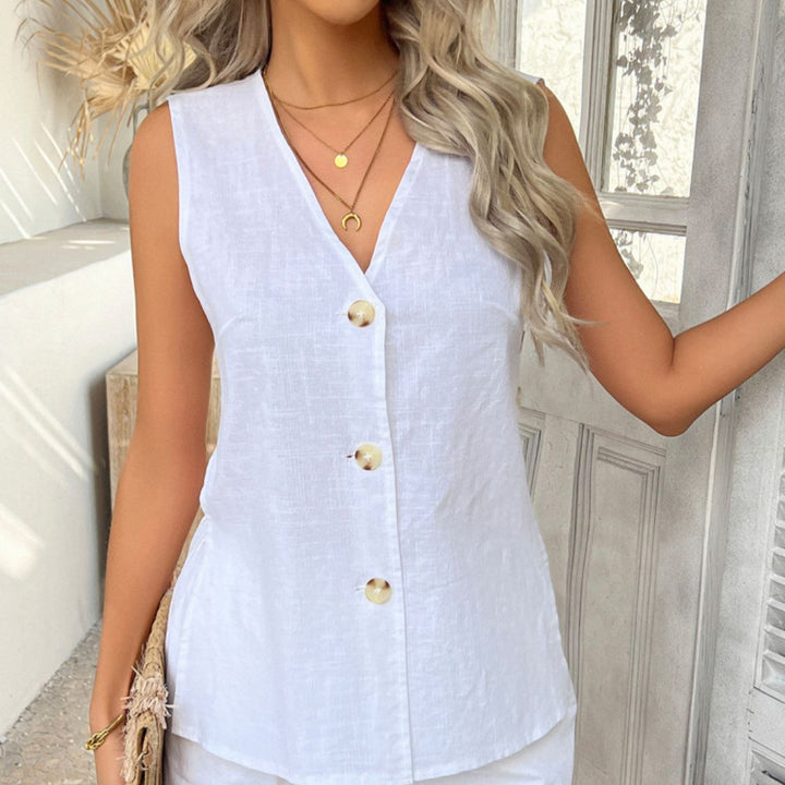 Damen ärmellose Bluse mit Knopfleiste und elegantem Schnitt Drune