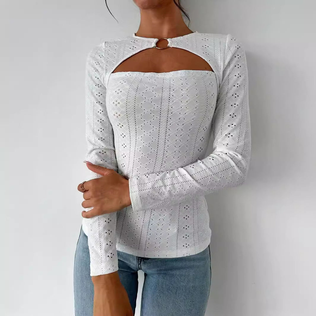 Damen Langarmshirt mit dekorativen Cut-Out-Details und angenehmem Baumwollstoff Drune