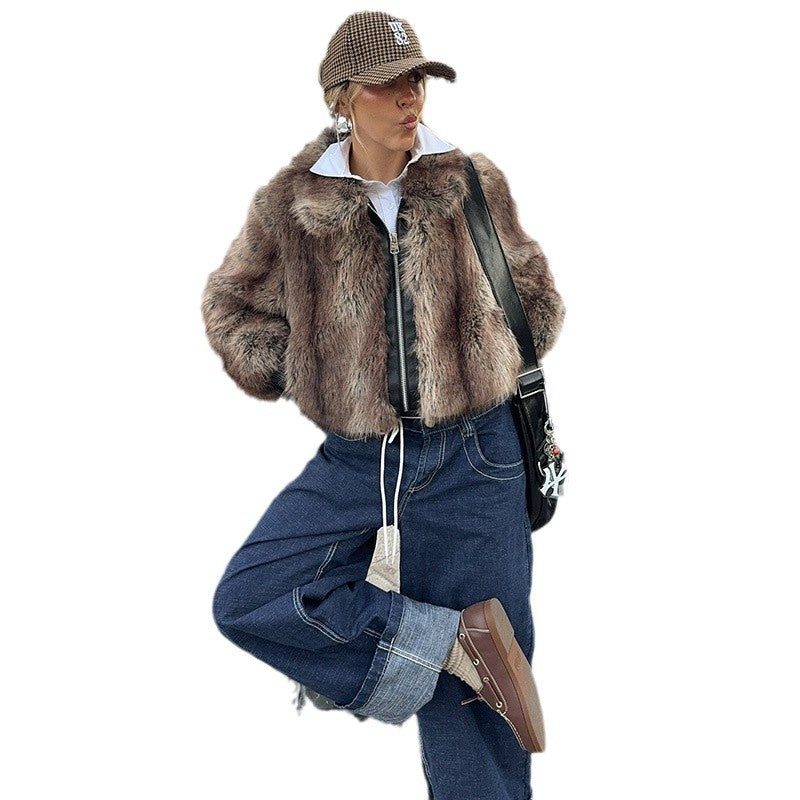 Damen Kunstpelzjacke im modernen Cropped-Stil Drune