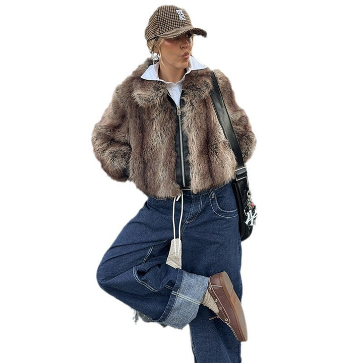 Damen Kunstpelzjacke im modernen Cropped-Stil Drune