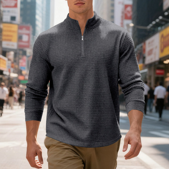 Herren sportlicher Pullover mit Halbreißverschluss und strukturierter Oberfläche Drune