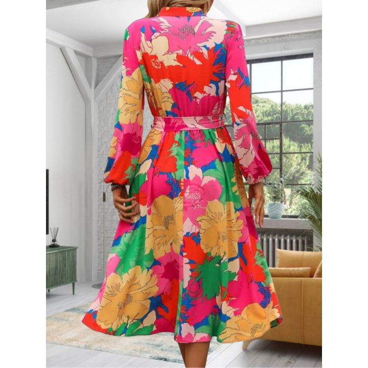 Damen Maxi-Kleid mit floralen Mustern und schwingendem Rock Drune