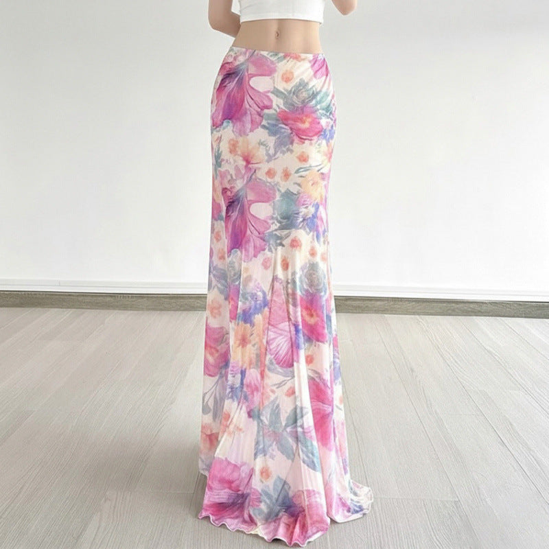 Damen Maxi-Rock mit floralen Mustern und fließendem Schnitt Drune