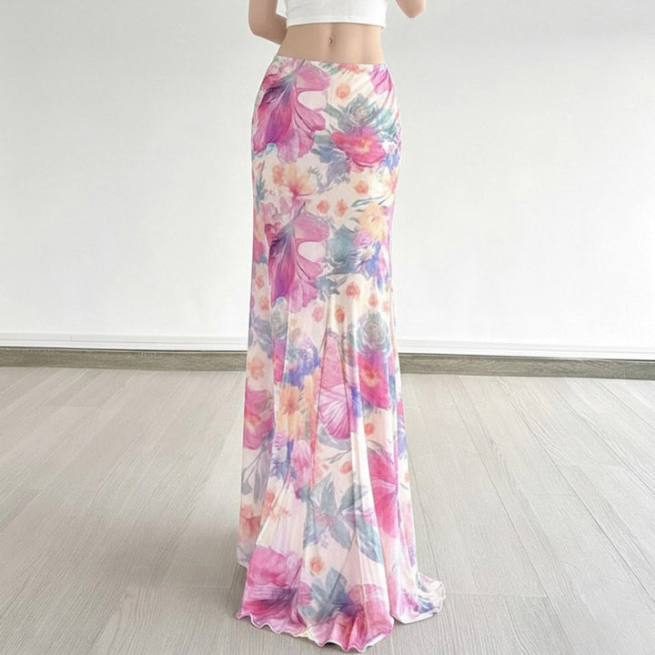 Damen Maxi-Rock mit floralen Mustern und fließendem Schnitt Drune
