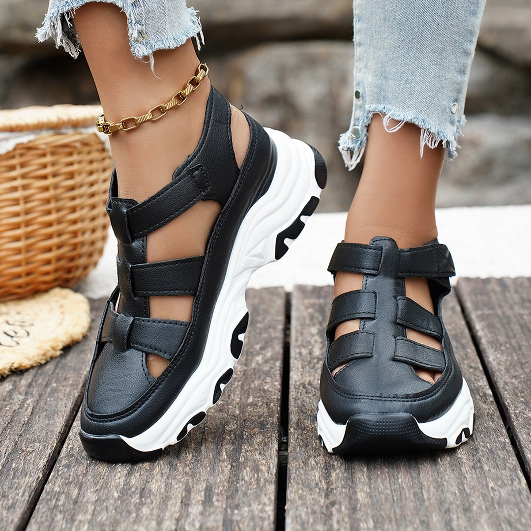 Damen  sportive Plateau-Sandalette im Sneakerstil mit verstellbaren Riemen und dämpfender EVA-Sohle Drune