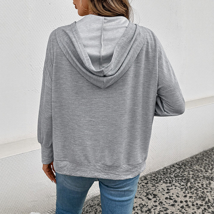 Damen lässiger Kapuzenpullover mit modischem Knopfdetail und warmem Stoff Drune
