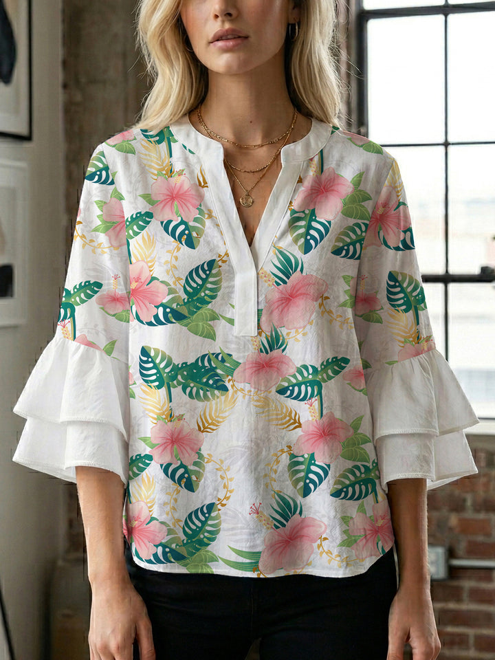 Damen Blusenshirt mit voluminösen Ärmeln und floralem Muster Drune