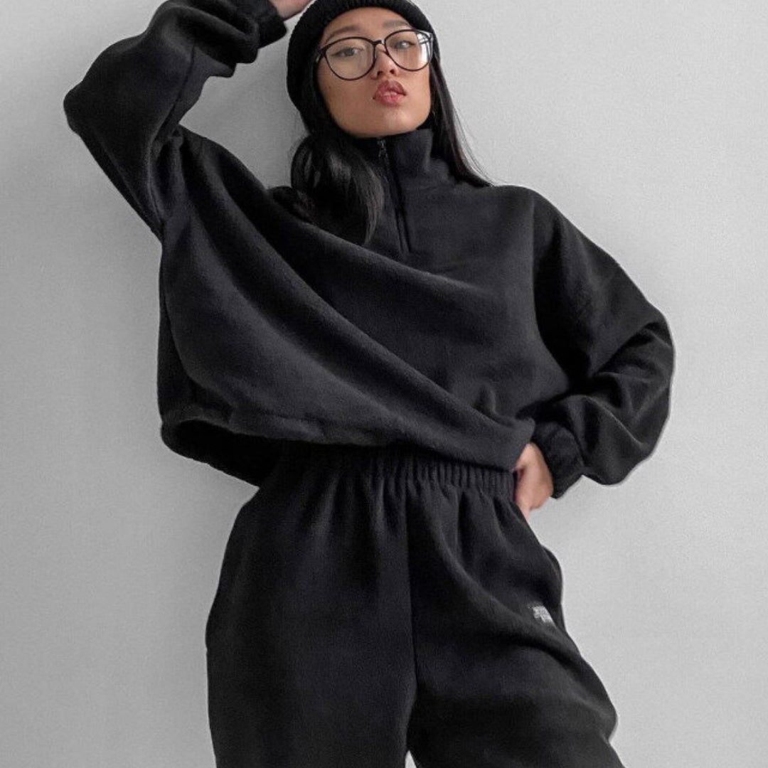 Damen Fleece-Sweatanzug mit hohem Kragen Drune