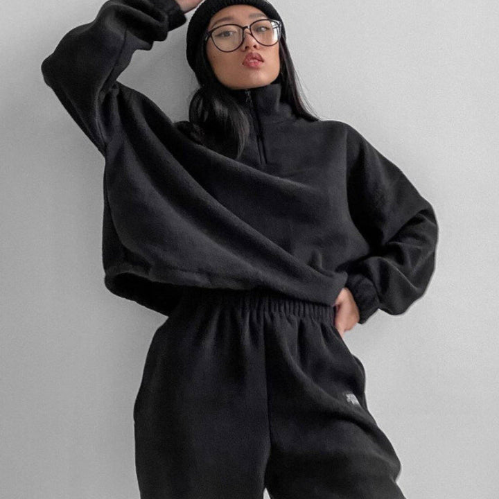 Damen Fleece-Sweatanzug mit hohem Kragen Drune
