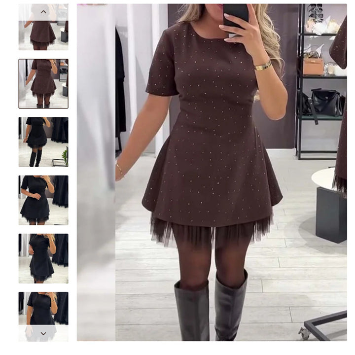 Damen Elegantes Kleid mit Tüllsaum und schlichter Silhouette Drune