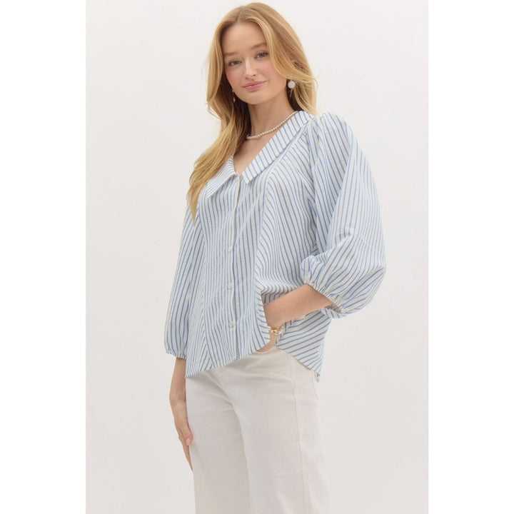 Damen Bluse mit Puffärmeln und Kontraststreifen Drune