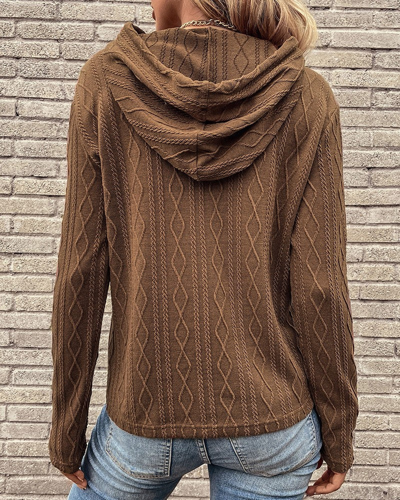 Drune Schnürung langärmliger Jacquard Kapuzenpullover