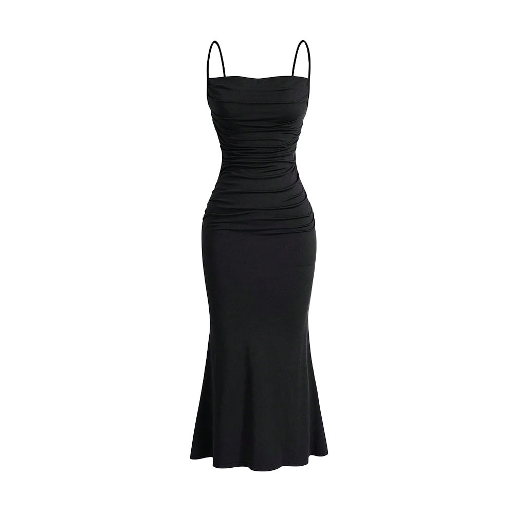 Damen Maxikleid mit eleganten Raffungen und schulterfreien Trägern Drune