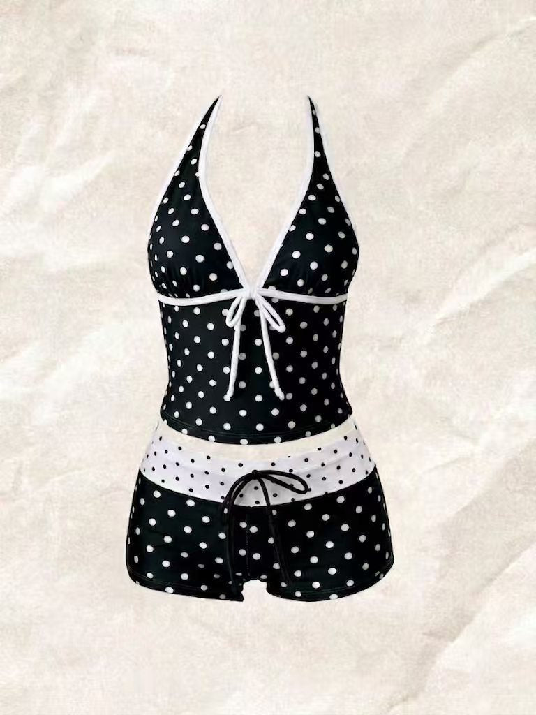 Damen Tankini mit modischem Punktmuster und verstellbarem Halter Drune